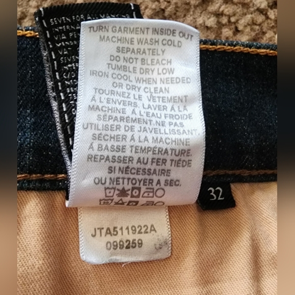 32 men 7 For All Mankind Slimmy Straight Jean Dark Wash 32x30 1/2" - Picture 16 of 16